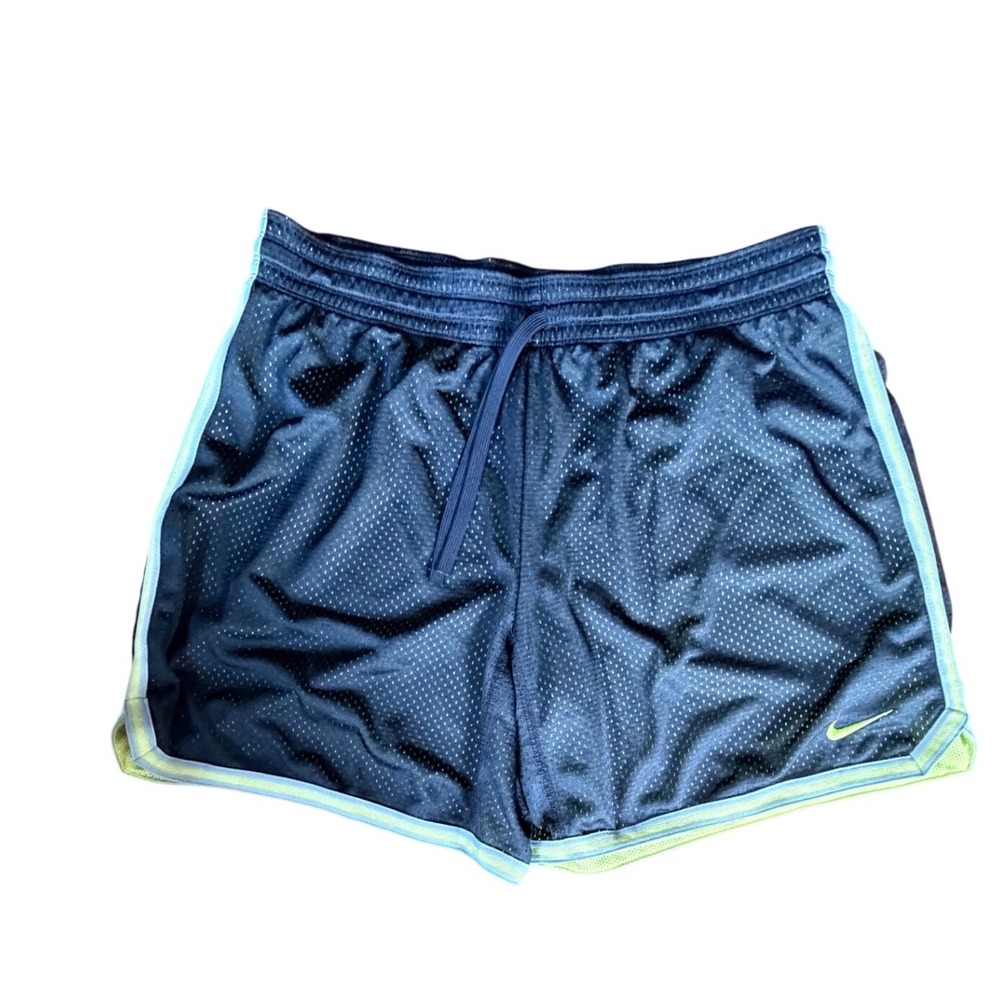 Nike Dri-FIT Mesh Athletic Shorts Navy Neon Lime Green Mens Large RN56323